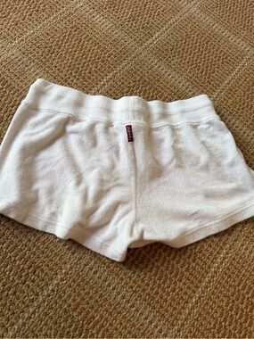 Hard Tail White Terry Lounge Shorts with Red Logo Tab
